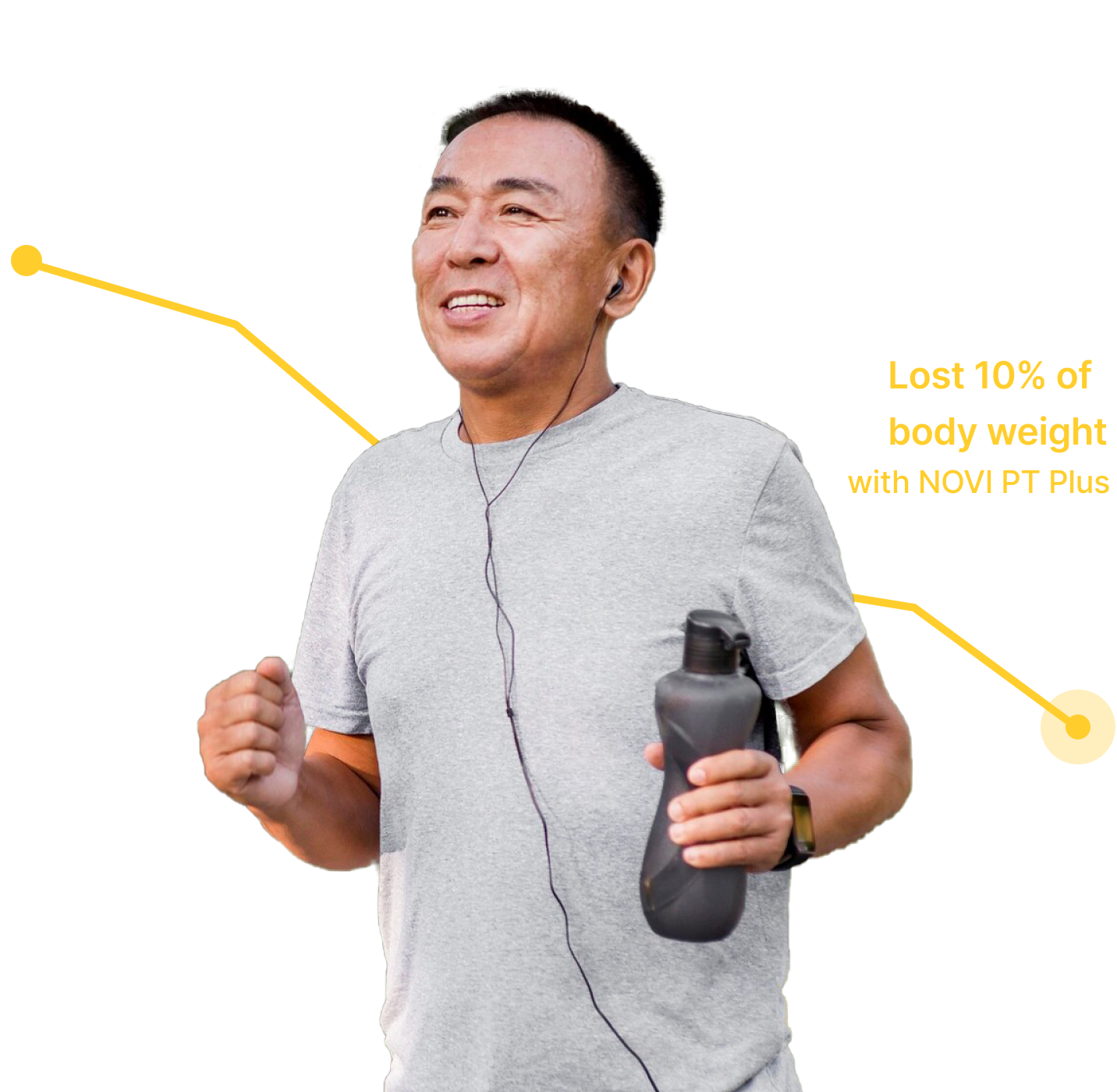 man running with 10% weight loss graph