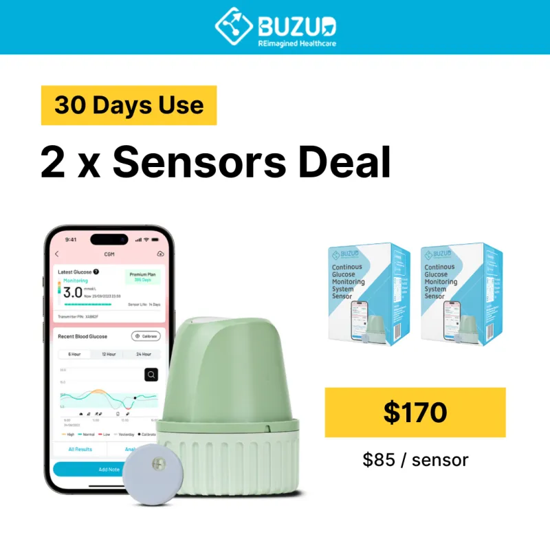 BUZUD Continuous Glucose Monitor (CGM) 2.0 - 2pc Bundle (30 Days Use)